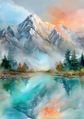 Sunset Reflection on Mountain Lake