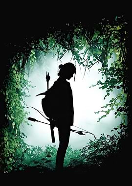Silhouette of a warrior with a bow