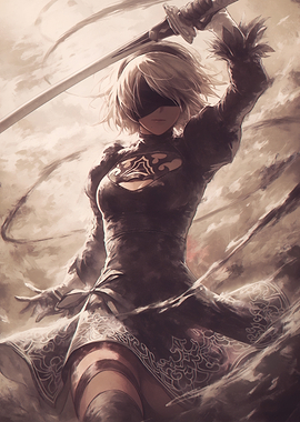 2B with Sword in Dramatic Pose