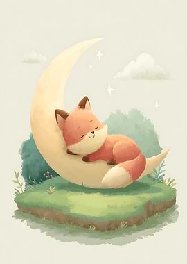 Sleeping Fox on a Crescent Moon