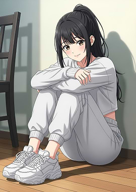 Anime Girl in White Sweat Suit