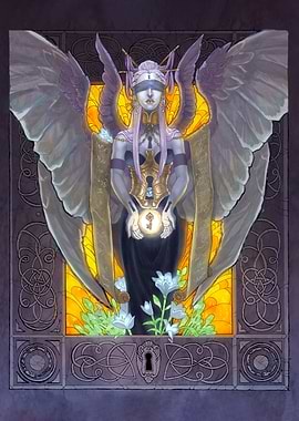 'Keeper of Secrets' A Blindfolded Angel Holding a Glowing Key