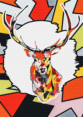 Colorful Deer with Geometric Background