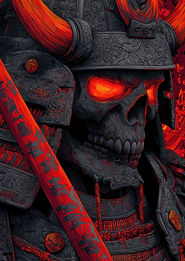 Fiery Skull Samurai Warrior