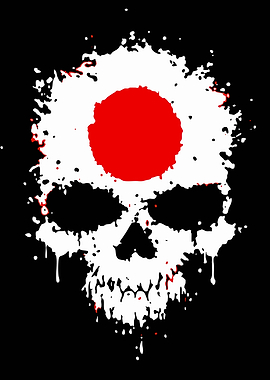 Japanese Flag Skull Splatter Art