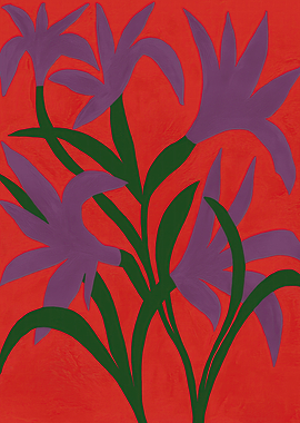 Purple Flowers on Red Background