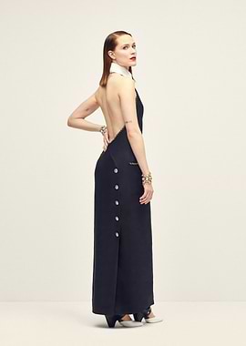 Evan Rachel in a black backless dress