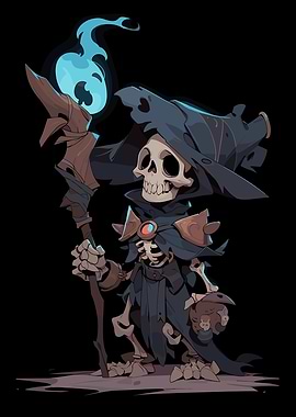 Skeleton Wizard with Blue Flame Staff