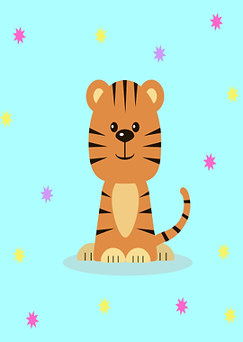 Cute Cartoon Tiger with Stars