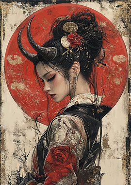 Oni Woman with Red Sun
