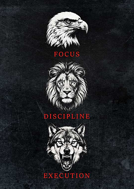 Inspirational Animal Poster – Eagle Focus, Lion Discipline, Wolf Execution
