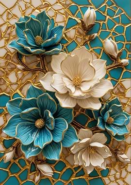 Turquoise and White Magnolia Mosaic