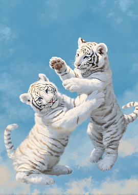Two White Tiger Cubs Playing
