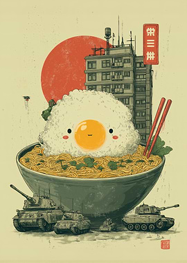Cute Egg and Ramen with Tanks