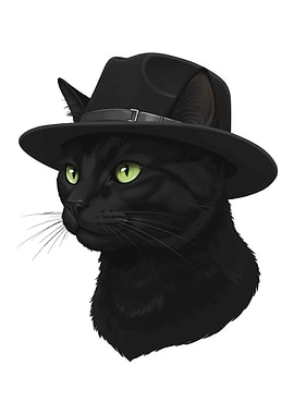 Black Cat Wearing a Fedora