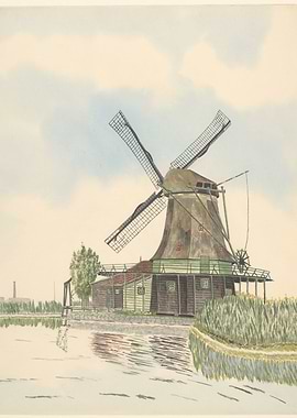 Dutch Windmill by Water