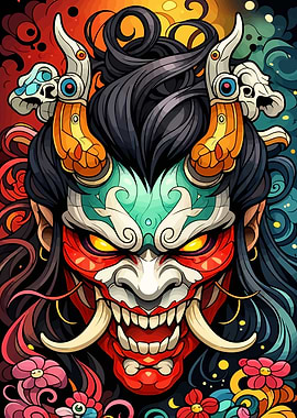 Demonic Mask with Floral Accents