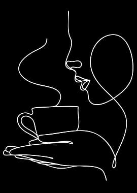 Minimalist Line Art of Coffee Enjoyment