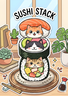 Cute Sushi Stack with Cats