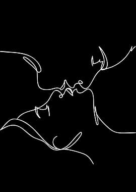 Minimalist Line Art of Kissing Couple