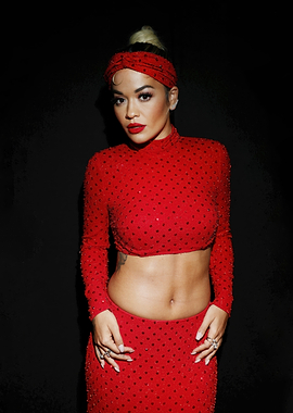 Rita Ora in Red Embellished Outfit