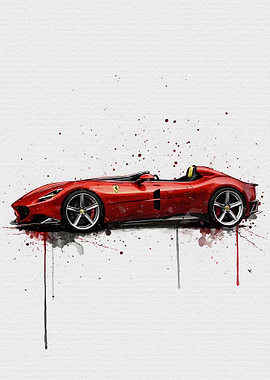 Watercolor Ferrari Monza SP1 Rosso Magma