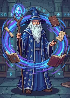 Pixel Art Wizard with Magical Staff