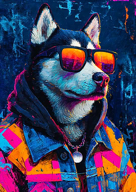 Cool Husky Dog Wearing Sunglasses And Jacket