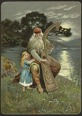 Old Man and Child by Moonlit Lake