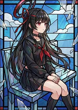 Anime Girl in Stained Glass Style