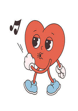 Retro Heart Character Whistling