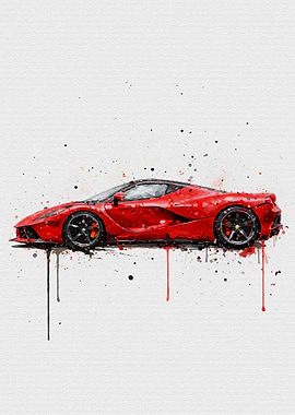 Watercolor Ferrari LaFerrari Rosso Corsa