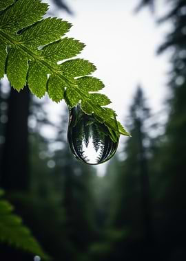 Forest Reflection in Water Drop