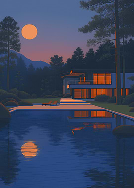 Modern House with Pool at Dusk
