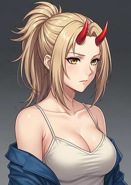 Anime Girl with Red Horns