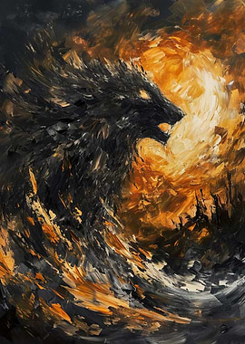 Abstract Fiery Wolf Painting