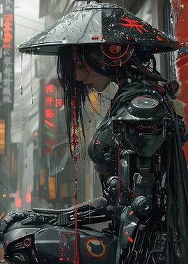 Cyberpunk Samurai in the Rain