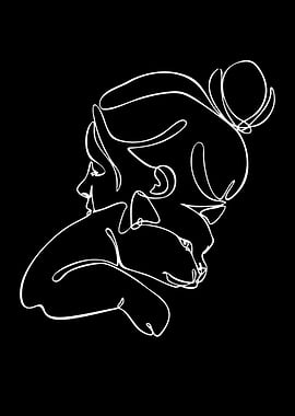 Woman and Cat Line Art