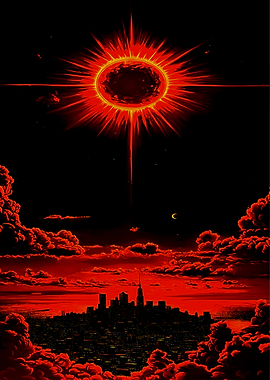 Apocalyptic Solar Eclipse Over City