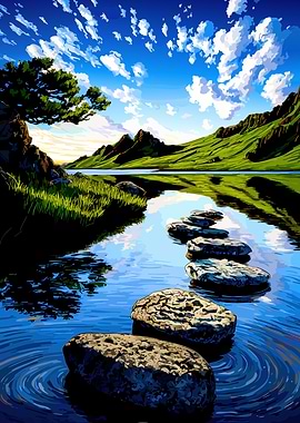 Stepping Stones Across a Serene Lake