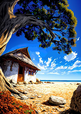 Beachside Cottage Under a Large Tree
