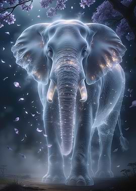 Ethereal Elephant with Falling Petals