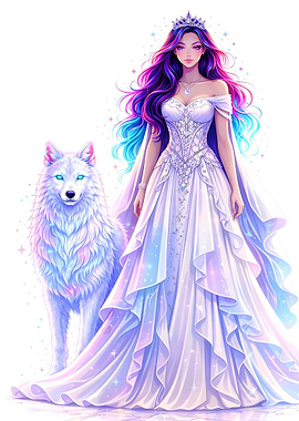 Fantasy Princess and White Wolf