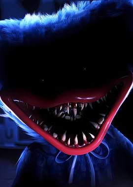 Huggy Wuggy close-up with sharp teeth