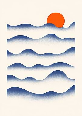 Abstract Sunset Over Blue Waves