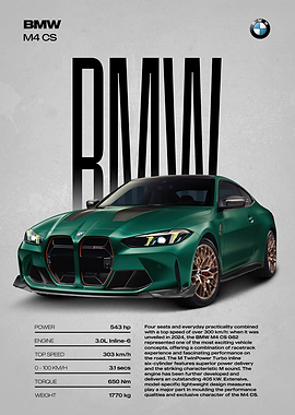 BMW M4 CS Car Poster