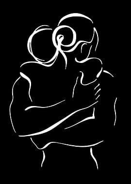 Couple Hugging Line Art