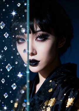 Gothic Geisha with Black Lipstick and Diamonds