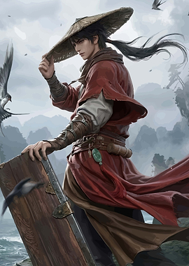 Man in Red Robe with Straw Hat