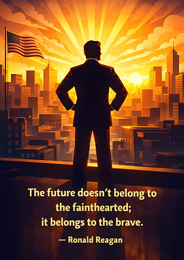 Man on Rooftop with American Flag